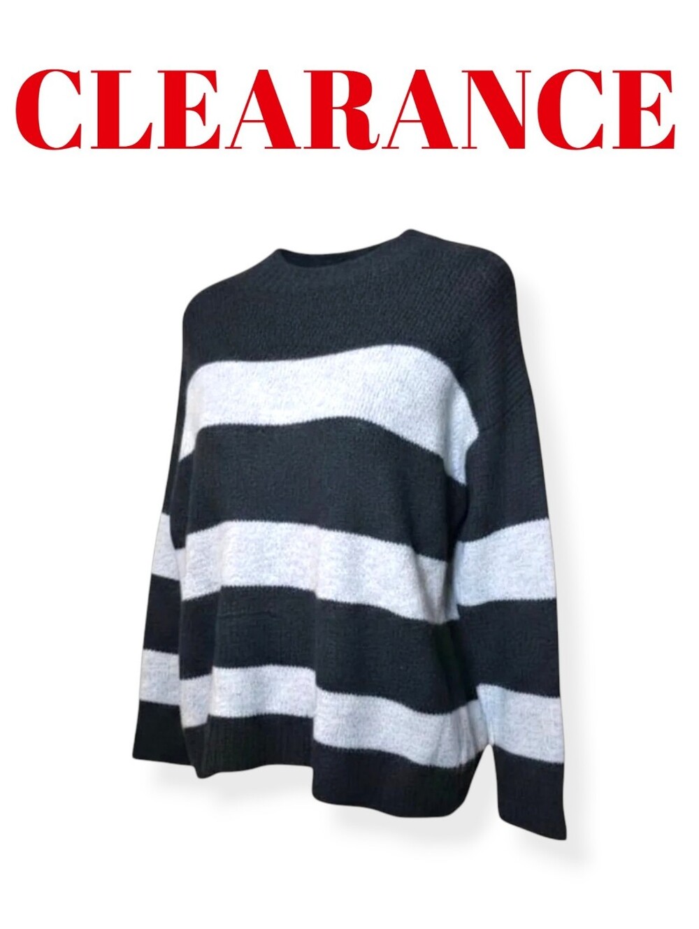Magaschoni Black Light Gray Striped Alpaca Wool Blend Knit Sweater Cozy Soft Med